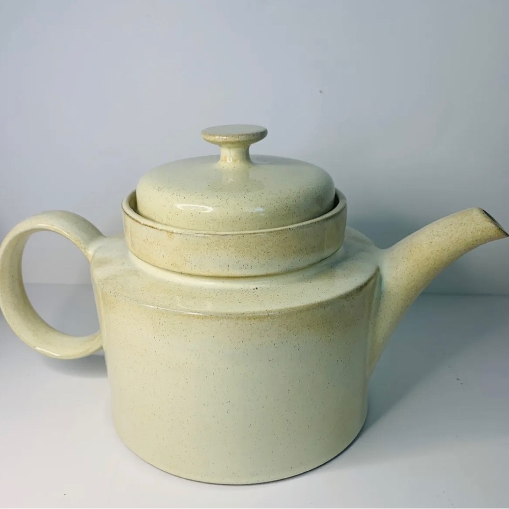 Mid century Ocher Teapot CERACRON By Friesland Germany Speckled Cream Color